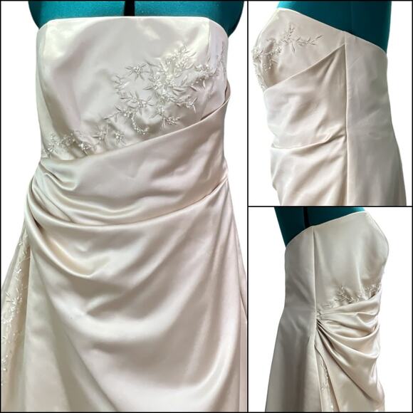 David's Bridal Champagne Beige Wedding Gown Size 18 Altered - Picture 3 of 14